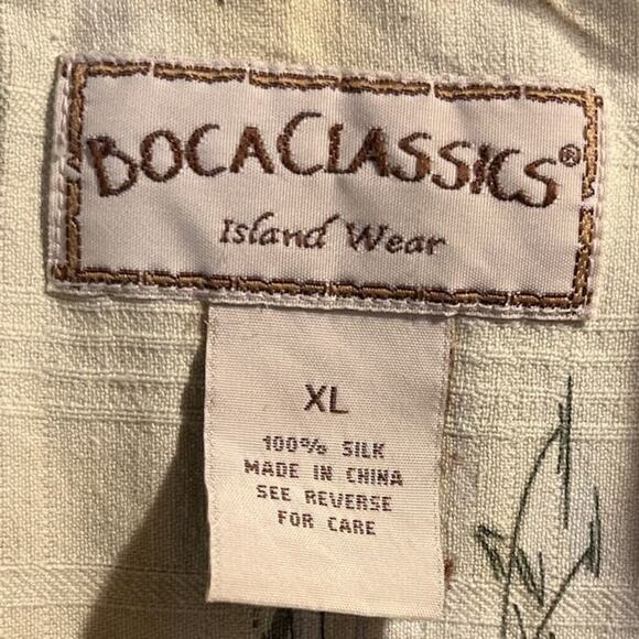 Boca Classics Men's XL Green Floral Short Sleeve Button Down Silk Hawaiian Shirt - Picture 3 of 16